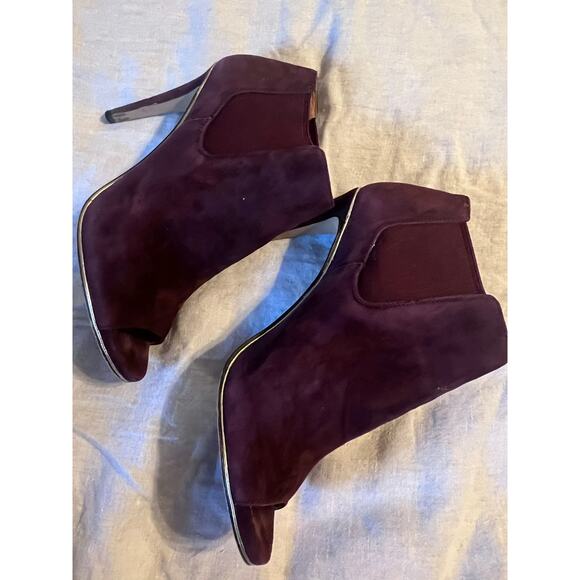 Coach Booties Size 7 B Burgundy Suede Heels Open Toes Adrianna - Picture 2 of 10